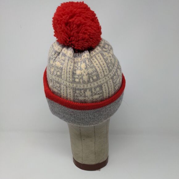 KiPi of Maine Beanie Hat Pom Pom Gray Red Warm Soft Made in USA - Picture 6 of 11